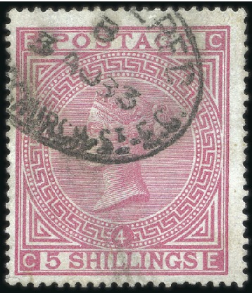 Stamp of Great Britain » 1855-1900 Surface Printed 1867-83 5s Rose pl.4 CE on white paper, Fenchurch 