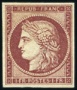 Stamp of France 1849 1F carmin neuf, belles marges, superbe, très