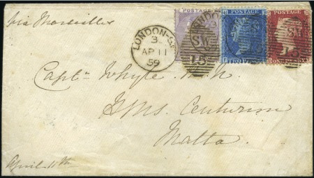 Stamp of Great Britain » 1855-1900 Surface Printed 1859 (Apr 11) Envelope from London to Capt. White 