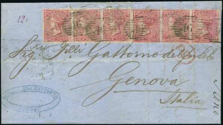Stamp of Great Britain » 1855-1900 Surface Printed 1861 (Jun 19) Cover from London to Italy with six 