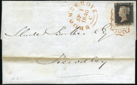 Stamp of Great Britain » 1840 1d Black and 1d Red plates 1a to 11 Plate 3 TG, three margins, tied on entire by two r