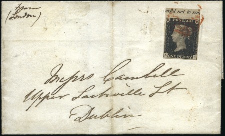 Stamp of Great Britain » 1840 1d Black and 1d Red plates 1a to 11 Plate 8 AK top marginal with inscription "reful no