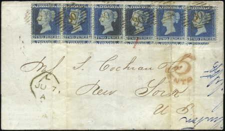 Stamp of Great Britain » 1854-70 Perforated Line Engraved 1855 (Jul 6) Lettersheet from London to the USA wi