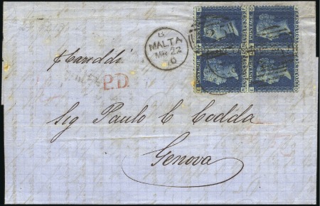 Stamp of Great Britain » British Post Offices Abroad MALTA: 1870 (Mar 22) Lettersheet with 1858-79 2d b