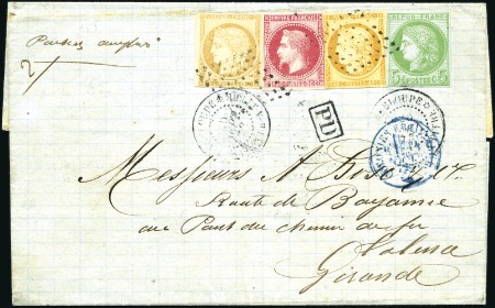 Stamp of Colonies françaises » Guadeloupe 1871 Rare affranchissement quadricolore avec Napol