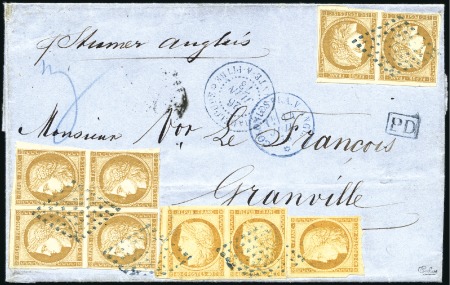 Stamp of Colonies françaises » Guadeloupe 1873 Rare bloc de 4 du Cérès 15c (pli d'archive, t
