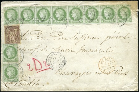 Stamp of Colonies françaises » Guadeloupe 1878 Rare utilisation de 10 exemplaires du 5c Cérè