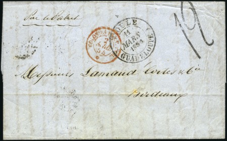 Stamp of Colonies françaises » Guadeloupe 1854 Rare càd MOULE sur lettre pour la France avec