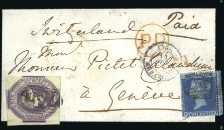 Stamp of Great Britain » 1847-54 Embossed 1855 (Nov 14) Mourning envelope from Stone to Swit