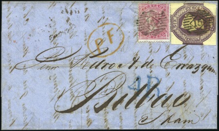 Stamp of Great Britain » 1847-54 Embossed 1856 (Apr 11) Lettersheet from London to Spain wit