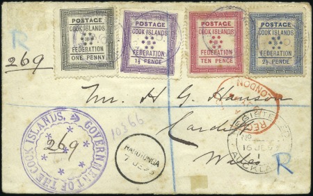 Stamp of Cook Islands 1893 Envelope sent registered with 1892 set of fou
