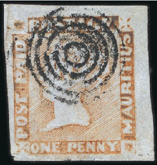 Stamp of Mauritius 1848-59 "POST PAID" Worn Impression 1d Red with ve