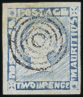 Stamp of Mauritius 1848-59 "POST PAID" Worn Impression 2d blue on blu