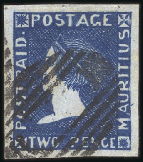 Stamp of Mauritius 1859 Sherwin 2d blue (pos.5) with very large even
