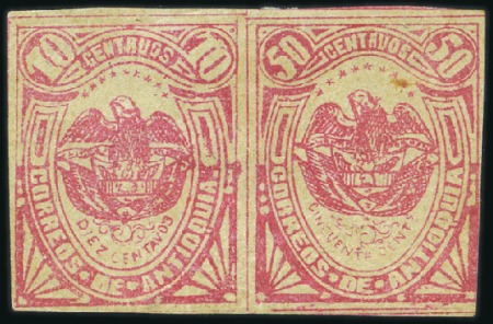 Stamp of Colombia » States - Antioquia 1886 10c rose-carmine in mint se-tenant pair with