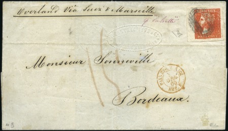 Stamp of Mauritius 1859 Dardenne 1d dull vermilion, large to huge mar