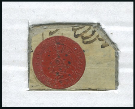 Stamp of India 1852 "Scinde Dawk" 1/2a scarlet, used on small fra