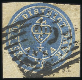 Stamp of India 1852 "Scinde Dawk" 1/2a blue, used with diamond ba