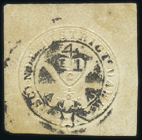 Stamp of India 1852 "Scinde Dawk" 1/2a white, used with clear dum