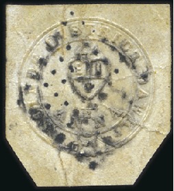 Stamp of India 1852 "Scinde Dawk" 1/2a white, used on fragment & 
