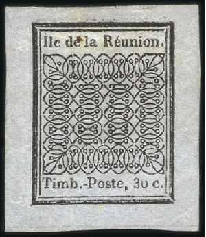 Stamp of Colonies françaises » Réunion 1852 30c noir sur azuré avec belles marges, neuf,