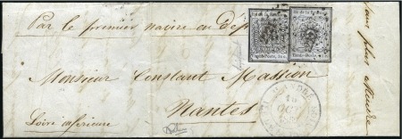 Stamp of Colonies françaises » Réunion 1852 15c type II + 30c type IV noir sur azuré ense
