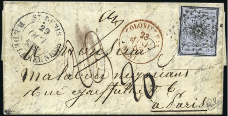 Stamp of Colonies françaises » Réunion 1852 15c noir sur azuré sur lettre de St Denis 29.