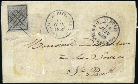 Stamp of Colonies françaises » Réunion 1852 30c noir sur azuré type IV sur lettre de St D