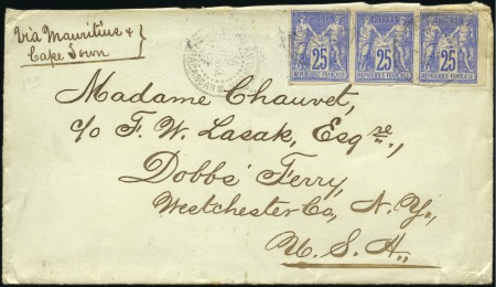 Stamp of Colonies françaises » Madagascar (Poste française) 1884 Env. pour les Etats-unis avec 25c Sage en ban