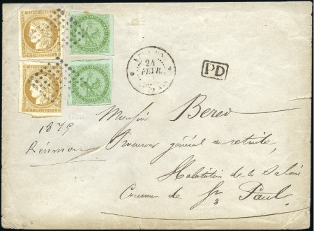 Stamp of Colonies françaises » Réunion 1875 Env. de St Denis pour St Paul avec 15c Cérès