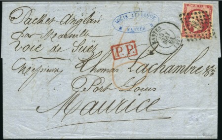 Stamp of Mauritius 1861 Incoming cover from France with Napoleon 80c