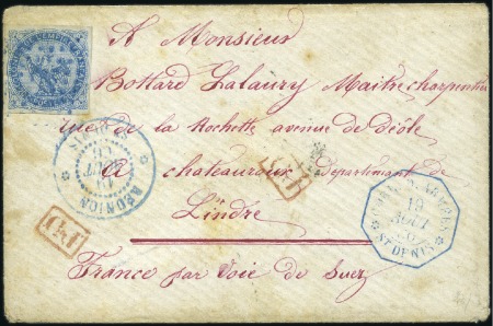 Stamp of Colonies françaises » Réunion 1866 Env. pour la France avec 20c Aigle obl. losan