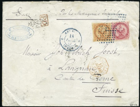 Stamp of Colonies françaises » Réunion 1867 Env. pour la Suisse avec Aigle 40c +80c (déf.