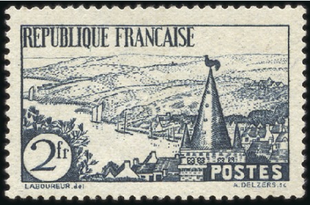 Stamp of France 1935 2F Rivière bretonne nuance ARDOISE, neuf avec