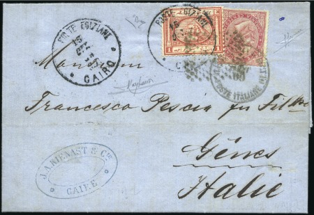 Stamp of Egypt » Italian Post Offices 1869 (Oct 15) Entire from Cairo to Italy with Egyp