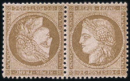 Stamp of France 1871-75 Cérès 10c brun sur rose en paire TÊTE-BÊCH