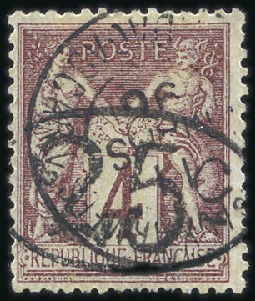Stamp of Colonies françaises » Madagascar (Poste française) 1896 Ellipse 25c sur 4c lilas-brun sur gris, obl.,