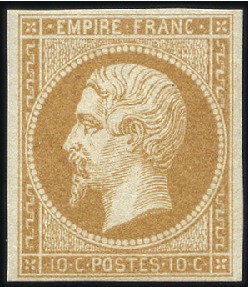 Stamp of France 1853-60 Empire ND 10c bistre neuf sans charnière,