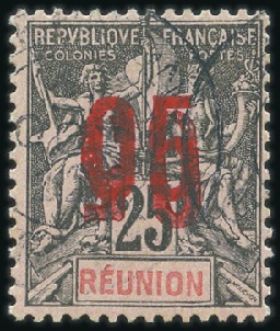 Stamp of Colonies françaises » Réunion 1912 Double surcharge dont une renversée 05 sur 25