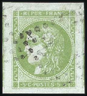 Stamp of France 1870 Bordeaux 5c vert-gris avec deux voisins, TB, 