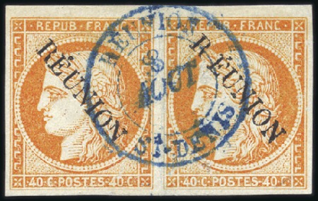 Stamp of Colonies françaises » Réunion 1891 40c Cérès en paire dont un avec variété R esp