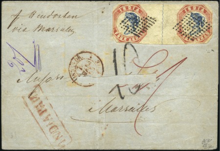 Stamp of India 1854 4a blue & red, Head die II, Frame die I, pair