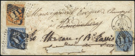 Stamp of India 1862 Small envelope from France, franked Empire 20