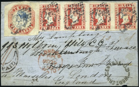 Stamp of India 1854 4a blue & red, 5th printing, Head Die III, Fr
