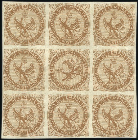 Stamp of Colonies françaises 1859-65 Aigle 10c couché au milieu d'un bloc de ne