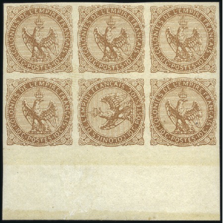 Stamp of Colonies françaises 1859-65 Aigle 10c couché dans un bloc de six timbr