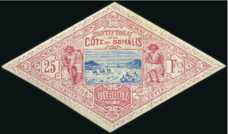Stamp of Colonies françaises » Djibouti 1894-1900 25F et 50F, neuf, TB, signés