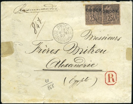 Stamp of Colonies françaises » Obock 1892 25c surch. OBOCK x2 sur lettre recommandé pou