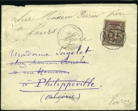 Stamp of Colonies françaises » Madagascar (Poste française) 1896 Ellipse 25c sur 4c lilas-brun sur gris obl. s