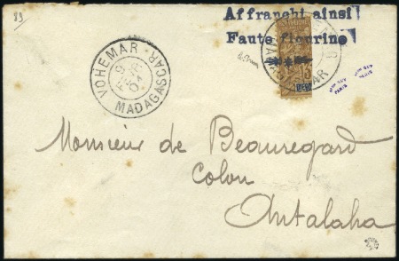 Stamp of Colonies françaises » Madagascar (Poste française) 1904 Surch. "Affranchi ainsi Faute de figurine" su